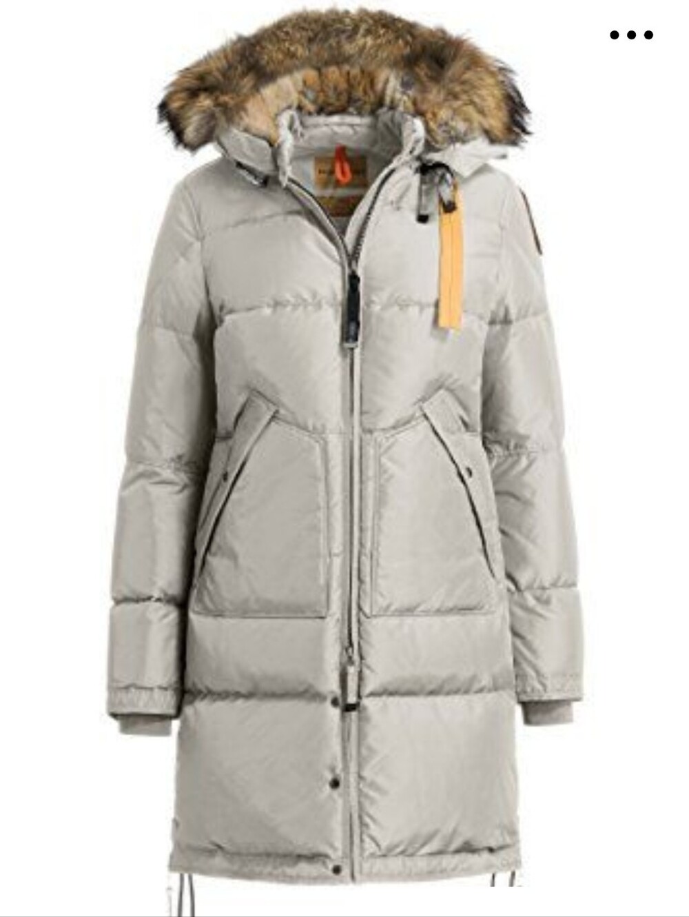 Parajumpers Light Cream Ski Parka with Fur Hood Trim and Yellow Tag